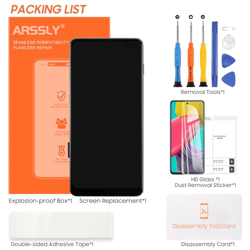 for Samsung Galaxy S10 Plus Screen Replacement for Samsung s10+ LCD Display G975F G975U G975W 6.4" Touch Screen Digitizer Full Assembly with Frame (Black Without Fingerprint Function)