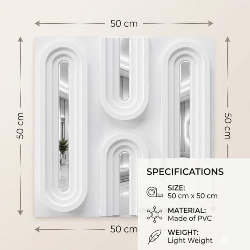 Image of Kayra Decor 3D PVC Wall Panels with Silver Acrylic | Loops Design | White | 19.7 x 19.7 Inch | Pack of 40 | Covers 107.6 Sq Ft