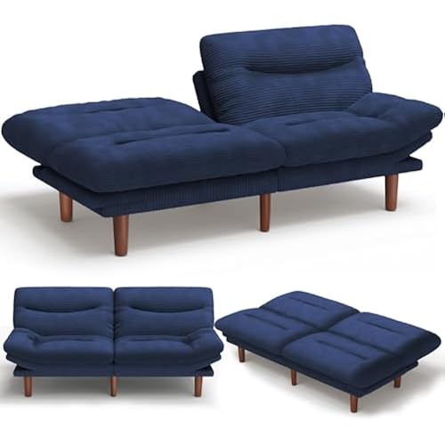 Amada 66 inch Convertible Corduroy Futon Sofa Bed, Blue
