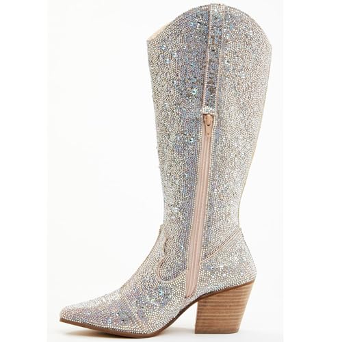 olomisa Rhinestone Boots for Women, Knee High Cowboy Boots Pointed Toe Chunky Heel Sparkly Cowgirl Boots Bling Shoes2