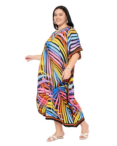 Image of Gypsie Blu Women Plus Size Kaftan Dress Beach Cover Up Maxi Dresses for Women, V-Neck Kimono Sleeve 1X-3X