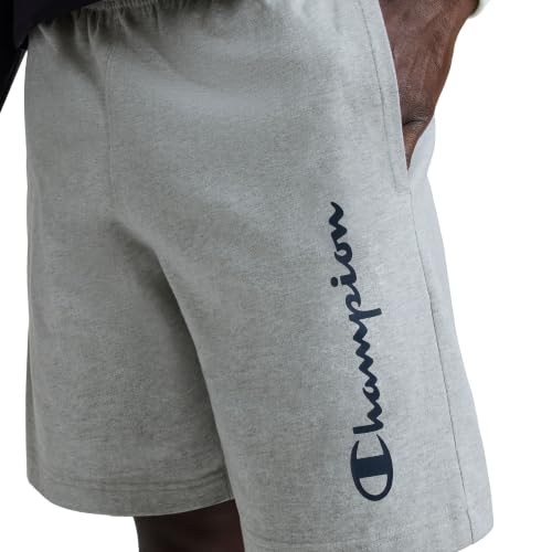 Image of Champion Men's Graphic Lounge Shorts, Standard Fit, 7 Inch Inseam, Script Logo, Lightweight 100% Cotton Jersey