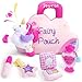 JoyCat Princess Busy Book My First Purse Baby Girl Unicorn Makeup Bag Set, Toys for Toddlers 1-3 Girls, 5 PCS Plush Toy with Perfume, Lipstick, Palette, Star Key - 1 Year Old Girl Gifts