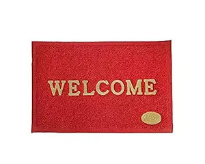 Unfold Happiness PVC Anti Skid Welcome Designed Heavy Doormat for Home Entrance (Red, 16x24 inches)