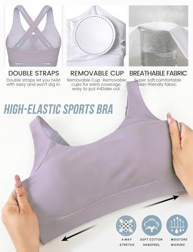 Image of Buauty Sports Bra for Women, Criss Cross Back Medium Support Workout Bras with Removable Cups for Yoga Running Gym