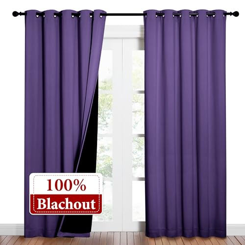 Image of NICETOWN Lilac Purple Full Shade Curtain Panels, Pair of Energy Smart & Noise Blocking Out Blackout Drapes for Dining Room Window, Thermal Insulated Guest Room Lined Window Dressing, 62 x 84 inch