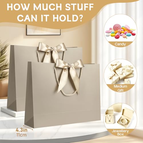 Image of JMANNI Gift Bags with Handles, 13 inch Medium Gift Bag for Presents, 8 Pcs Bags with 16 Tissue Paper and 8 Cards for Baby Shower Wedding Bridal Shower Mother's Day Birthday Party(Champagne Gold)