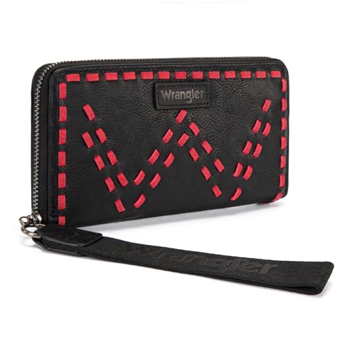 Montana West Wrangler Wristlet Wallets for Women Clutch Purse Retro Western Style Card Holder with RFID WG449-W130BK