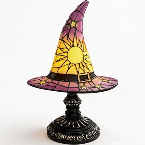 Loisdaro Witch Hat Lamps - Handcrafted Stained Gothic Wizard Hat Lights for Decor Light with Glow-in-The-Dark Figurine for Bedroom Mystical Bedroom Ambiance & Wiccan Gifts