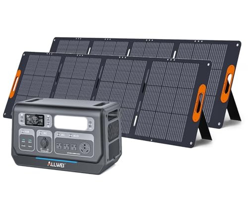 ALLWEI LiFePO4 Solar Generator 2400W(Surge 4800W) with 2x 200W Solar Panels, 2048Wh Portable Power Station, 4 AC Outlet, Expandable to 10240Wh, UPS Battery Generator for Outdoor RV Camping Home Use