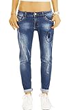 Verschluss: Reißverschluss bestyledberlin Damen Karotten-Jeans, Used Look Hüftjeans, Baggy Style Jeans j29l 36/S