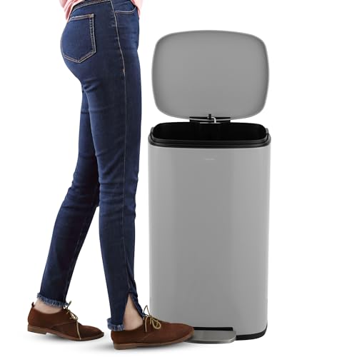 Image of happimess Curtis 8 Gal Step Trash Can Soft Close 25 inch, Gloss Gray
