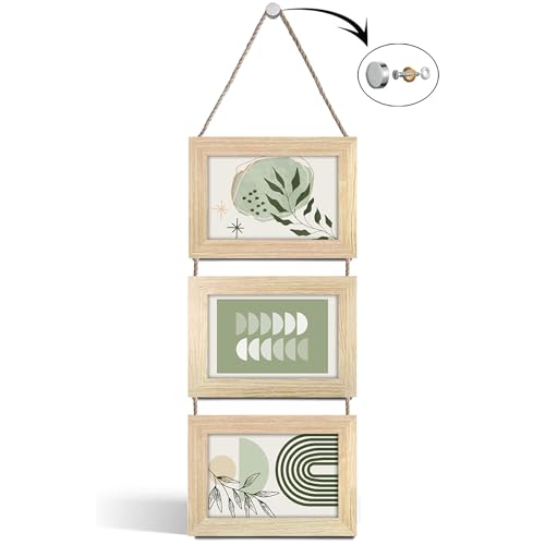 Miniatura 7 de Neows Portafotos Múltiple Decorativo Para Colgar En Pared - Marcos De Fotos Multiples De Madera Con Cuerda - Collage Portarretratos Colgante - Fotos 10x15 Cm Roble Natural, 3 Fotos Horizontal