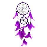 LOORGVEL Atrapasueños Colgante Doble Aro Morado Hecho a Mano Plumas Decorativas para Pared y Coche Decoración Hogar y Ambiente Atrapa Sueños Original y Resistente