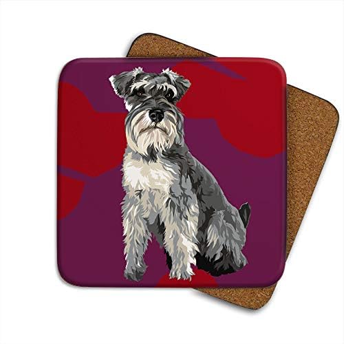 Schnauzer Coaster Set by Artist Leslie Gerry - Set of 4 - Non-Slip - Cork-Backed - Dog Coaster Set