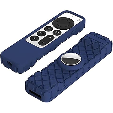 for Apple TV 4K 2021 Remote Controls Silicone Case with AirTag Sleeve, Anti-Lost Protective Case Remote Control Shockproof Cover for 2021 Apple TV 4K 6Th Generation and AirTag (Blue) Cover