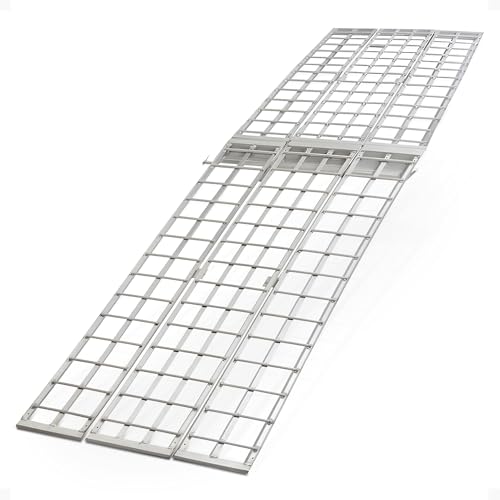 Black Widow Aluminum Folding Motorcycle Ramp for Pickup Trucks, Arched Design, 10’, Silver – Heavy-Duty Portable Automotive Loading Ramps for Truck and Trailer