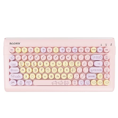 Pink Wireless Bluetooth Keyboard for iPads Tablet Mac PC Laptop Desktop Smart Phone,Cute Typewriter Style Computer Keyboards with Round Raised Keycaps,Colorful Mini iPad Keyboard for Kids Girl Women
