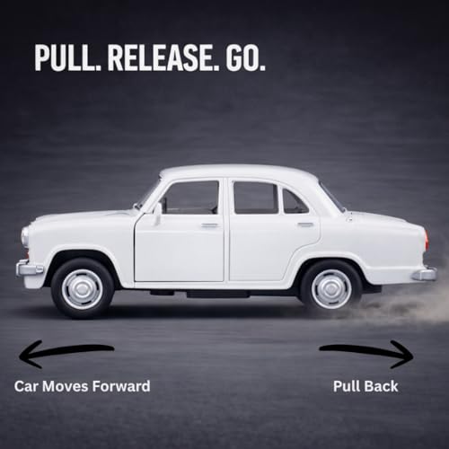 Image of Classic Sedan Toy Car with Push-Back Action & Openable Doors| Durable ABS Plastic Retro Car Toy for Kids (3+ Years)|White