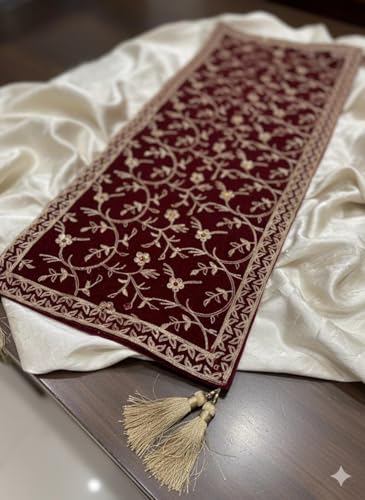 Image of Elegant Men's Wedding Sherwani Dupatta, Gold Velvet Floral Print, Traditional Indian Ethnic Wear with Tassels, Free Size