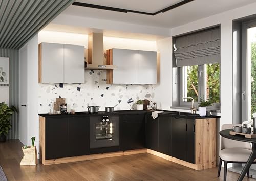 Genérico Cocina con Uñeros en L Completa 200 y 260 cms Color Negro y Gris Claro ref-43b