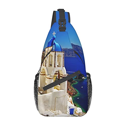 Sac à dos à bandoulière Santorini imprimé panoramique mer Égée pour tous