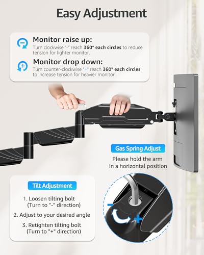 Image of MOUNTUP Long Arm Monitor Wall Mount for 17-32 inch Screens, Supports 4.4-17.6lbs, Long Reach Arm Extends Up to 27.97 inch, Copmuter Wall Mount Monitor Arm, Full Motion Tilt Swivel Rotation, VESA 75x75 100x100