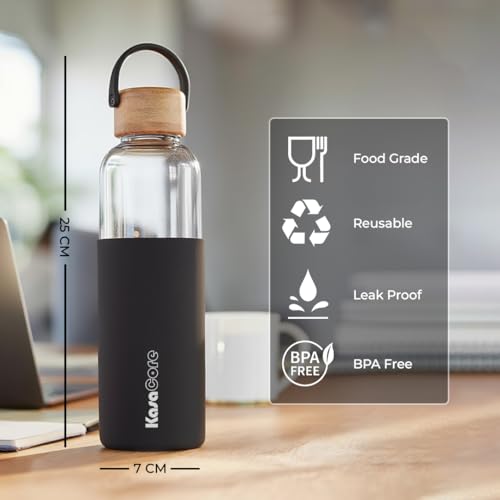 Image of Premium 500ml Borosilicate Glass Water Bottle | Protective Silicone Sleeve & Bamboo Lid | BPA-Free Construction | Leak-Proof Cap | Perfect for Office, Yoga, Travel | Everyday Hydration