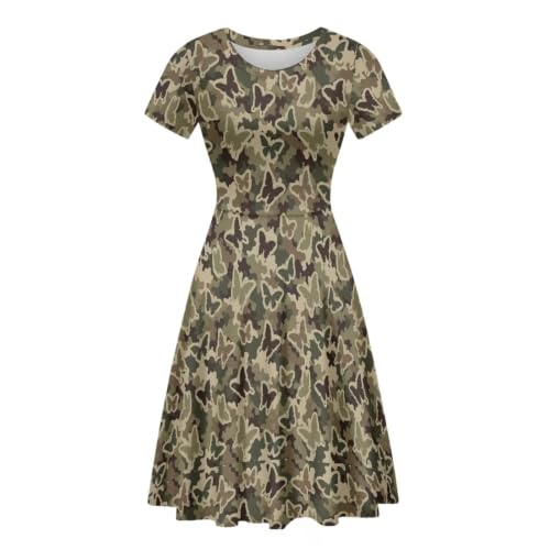 Image of HUGS IDEA Womens Puffy Swing Midi Dress Round Neck Short Sleeve Party A-Line Dresses