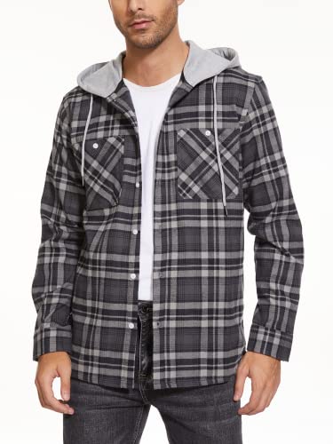 MAGNIVIT Mens Classic Plaid Long Sleeve Hooded Shirts Multi Pockets Thin Cotton Light Jacket Relaxed Fit Casual Outwear3