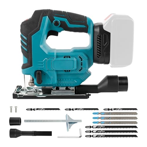 Image of Brushless Cordless Jig Saw, Electric Jigsaw Tool Compatible with Makita 18V, ±45°Bevel Cutting Angle, with 9 Saw Blades for Wood Metal Cutting