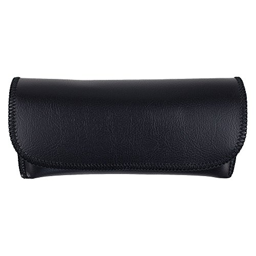 OptiPlix Semi Hard Eyeglass Case - Black Protective PVC Leather Style Shell Glasses Holder with Velcro Closure