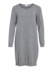 Vila Damen Viril L/S Knit Dress - Noos Kleid, Medium Grey Melange, M EU