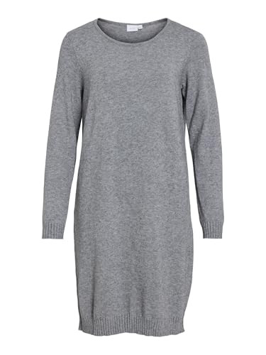 Vila Damen Viril L/S Knit Dress - Noos Kleid, Medium Grey Melange, S EU