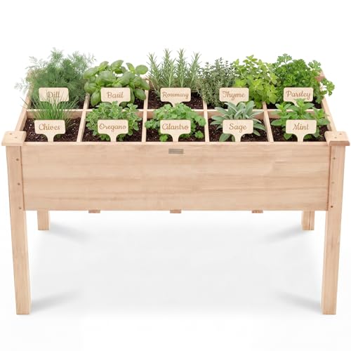 Best Choice Products Raised Herb Garden Bed Planter Box - Elevated Wooden Planter with 10 Grid Growing Compartments Drainage Holes Vegetable Flower Garden Box for Patio Balcony Backyard - Natural