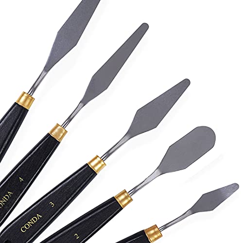 conda Palette Knife Painting Stainless Steel Spatula Palette Knife Oil Paint Metal Knives Wood Handle (Black 5 Piece) - Thumbnail 3