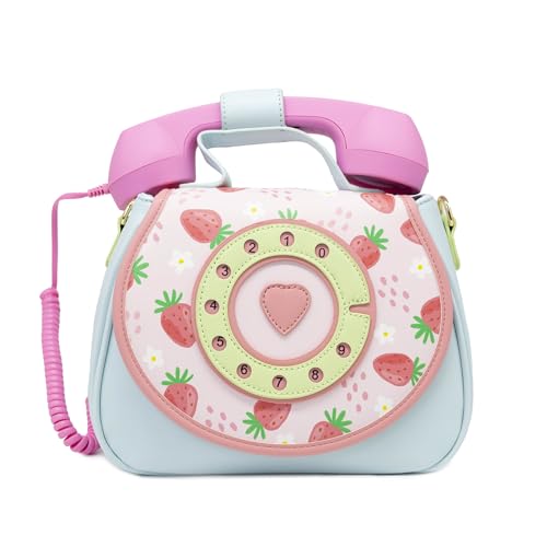 Bewaltz Novelty Handbag, Fun Shape Tween Style - Crossbody (Ring Ring Phone Convertible Handbag - Strawberry Fields)