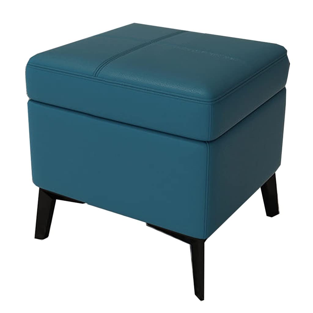 Fini le désordre au salon avec ce tabouret avec rangement cuir bleu 15"