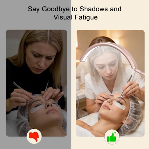 Image of Half Moon Lash Light for Estheticians, LED Lamp for Eyelash Extensions, Nail Tech, Tattoo, Eye Caring Floor Reading Light for Study, Work & Crafts, Adjustable Color Temperatures & Brightness (Pink)