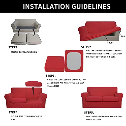 Image of Easy-Going 3 Pieces Stretch Soft Couch Cover for Dogs - Washable Sofa Slipcover for 2 Separate Cushion Couch - Elastic Furniture Protector for Pets, Kids (Loveseat, Christmas Red, Medium) | Sofa Slipcover for Stretch 2 Separate Sectional Cushion Couch - Furniture Protector for Pets, Kids Christmas Red