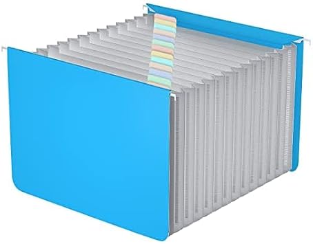 TOPCJ Plastic Expanding Hanging File Folders,12 Expandable Pockets,Multi Color Tabs,Hanging Folders for Filing Cabinet Letter Size,Office Supplies Manilla File Folders 8.5 X 11,Blue