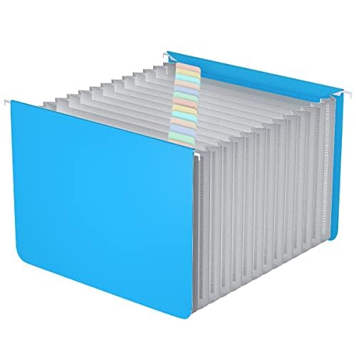 TOPCJ Pastas de arquivo suspensas expansíveis de plástico, 12 bolsos expansíveis, abas multicolorida