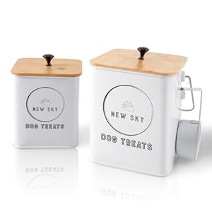 Newsky dog treat container dog treat jar set of 2 with airtight wooden lid dog treat canister and storage 78×62 73×55 dog cookie jar for kitchen counter pet treat containerwhite  urban country home decor