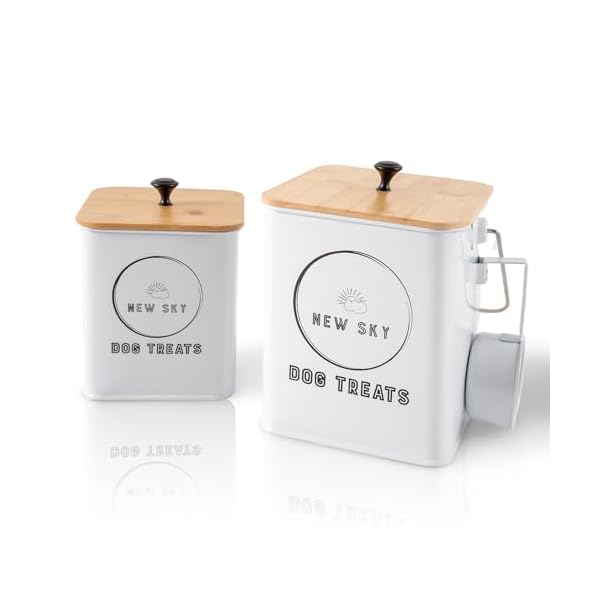 Newsky dog treat container dog treat jar set of 2 with airtight wooden lid dog treat canister and storage 78×62 73×55 dog cookie jar for kitchen counter pet treat containerwhite  urban country home decor