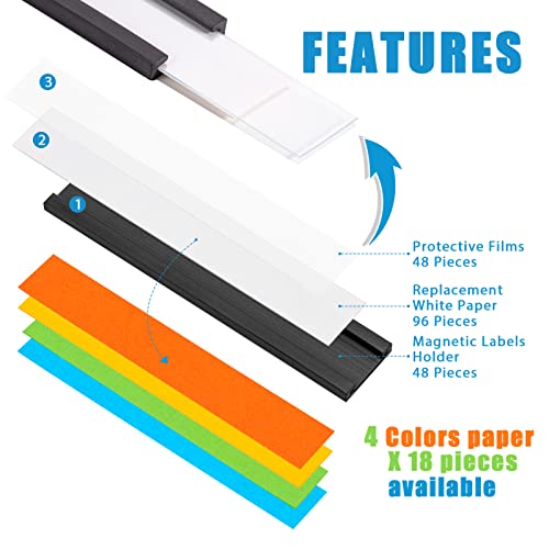 Magnetic Label Holders | 0.6" X 3" Magnetic Name Tag Holder For File Cabinets,Metal Racks And Shelves,Pack Of 48 With Bulk Paper And Clear Plastic Protectors #TOP2