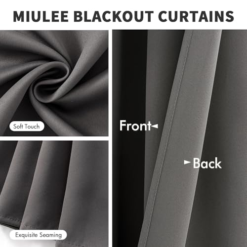 Image of MIULEE Grey Blackout Bedroom Curtains Drapes 96 Inch Long 52 inchx96 inch | Grommet Top, Room Darkening Window Drapes, Privacy Protection, Thermal Insulated, Heat Blocking, Light Blocking