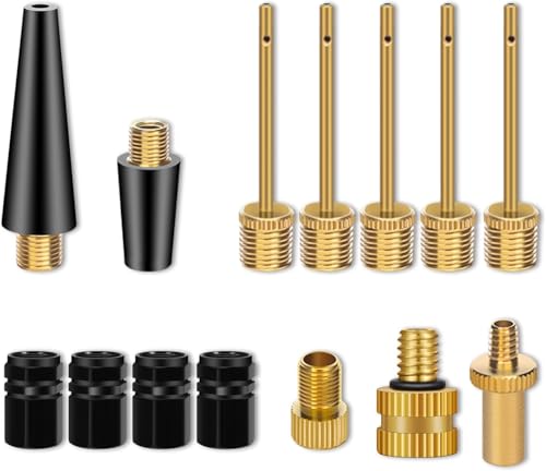 14-Piece Bicycle Valve Adapter and Pump Needle Set - DV AV SV Converters with Ball Inflation Needles and Valve Caps for Bike Tires, Sports Balls, Inflatable Equipment