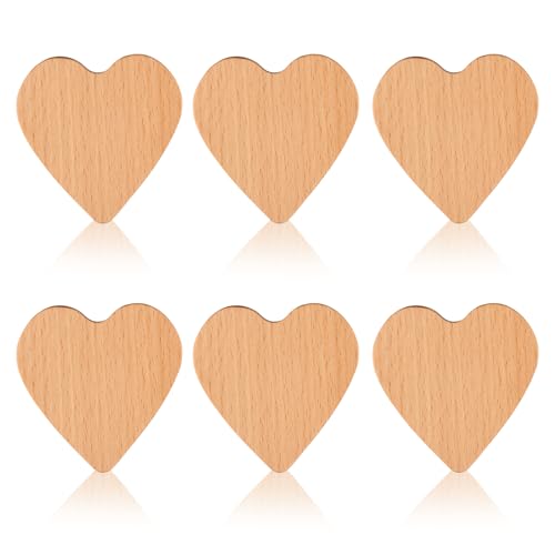 Duronge Lot de 6 boutons d'armoire en forme de cœur en bois massif de qualité supérieure avec texture naturelle pour armoires et commodes, poignées de...