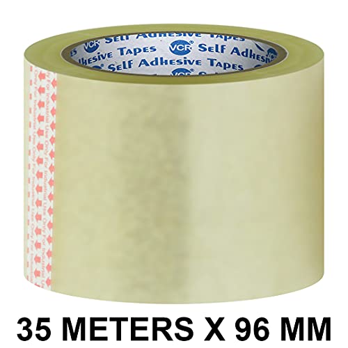 Image of VCR Self Adhesive Transparent Cello Tape - 35 Meters in Length - 96mm / 4 inch Width - 1 Roll Per Pack - BOPP Industrial Packaging Tape for E-Commerce Box Packing, Office and Home use
