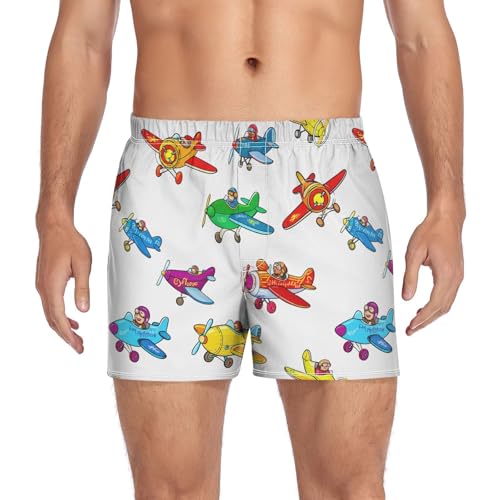 Airplane Pilot White Men's Cotton Boxer Shorts Pajama Bottoms Sleep Shorts Underwear with Button Fly
